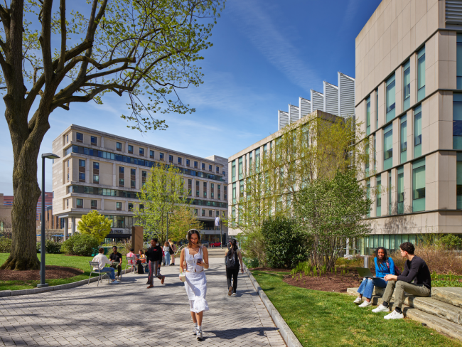 Students enjoy a sunny day on Drexel University's campus.