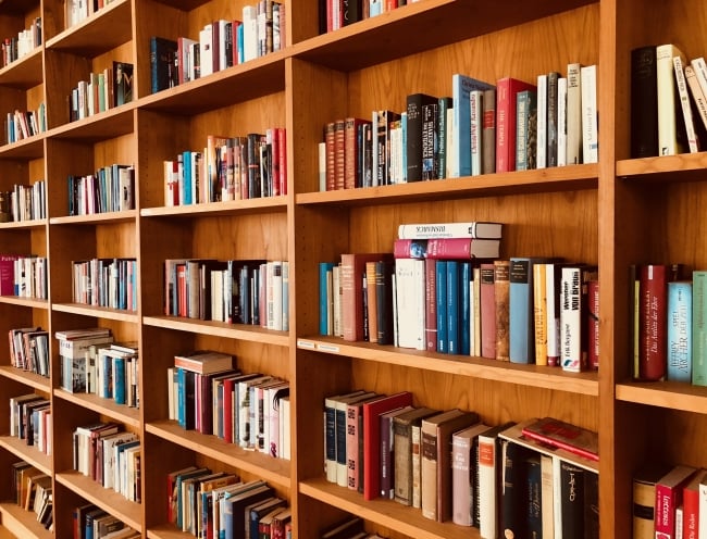 Row of full bookshelves