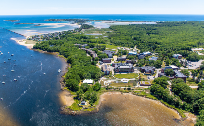 An aerial view of the University of New England Biddeford campus