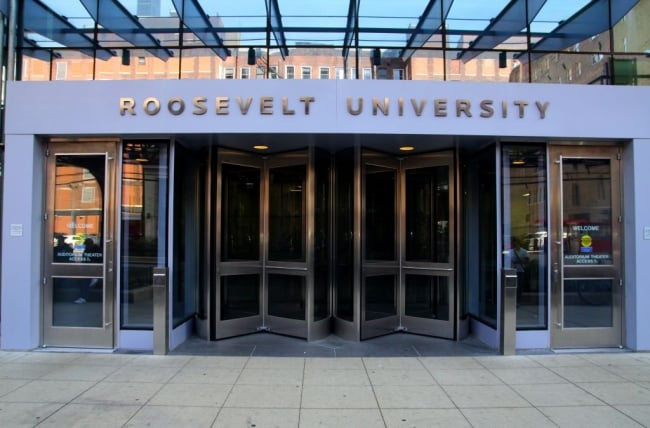 The front of a Roosevelt University campus building.