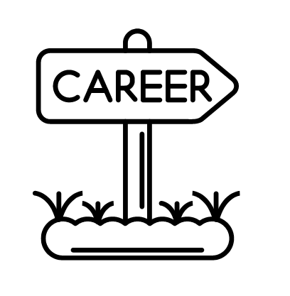 A black-and-white drawing of a sign, pointing toward the right, with the word "career" on it.