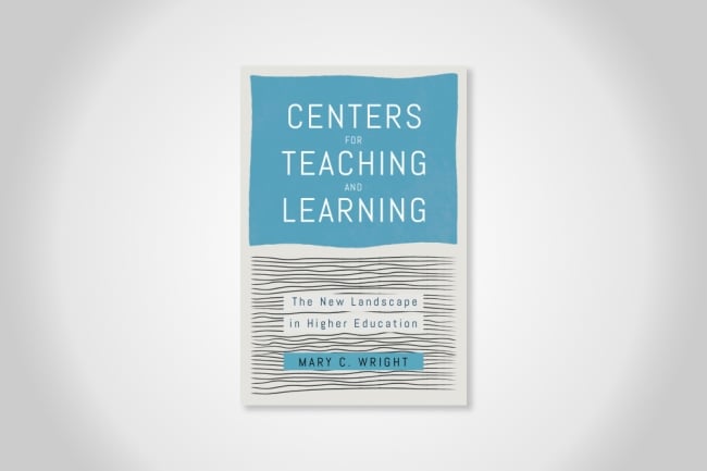 The cover of Mary C. Wright's book, Centers for Teaching and Learning, which is blue and white, on a white background.