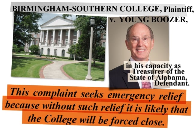 Photo illustration from a lawsuit filed by Birmingham-Southern College