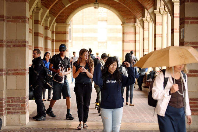 Students walking on UCLA's campus. 