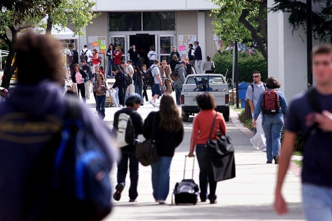 Students walk between classes at Moorpark College in California.