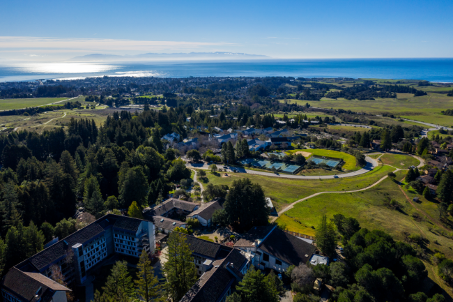 An aerial view of the University of California, Santa Cruz.