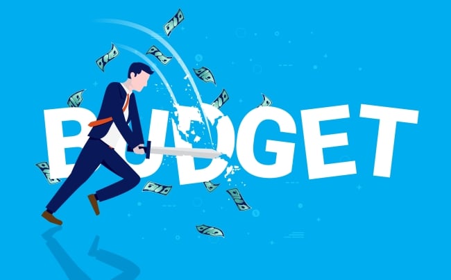 Illustration of man smashing budget