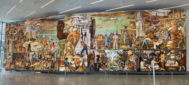 The "Pan American Unity" mural by artist Diego Rivera displayed at the San Francisco Museum of Modern Art.