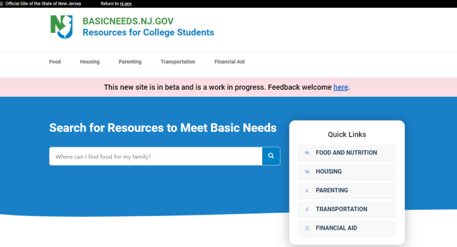 A screenshot of the BasicNeeds.NJ.Gov site