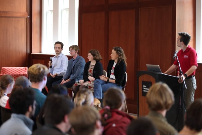 Students talk on a panel at Ohio Wesleyan University's Connection Conference on careers, internships and more.