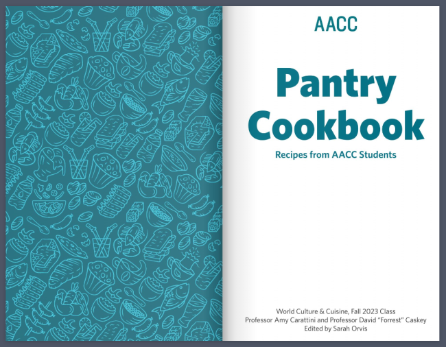 A screenshot of a digital version of the AACC Pantry Cookbook, created in fall 2023