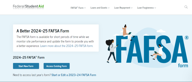 webpage with the word FAFSA