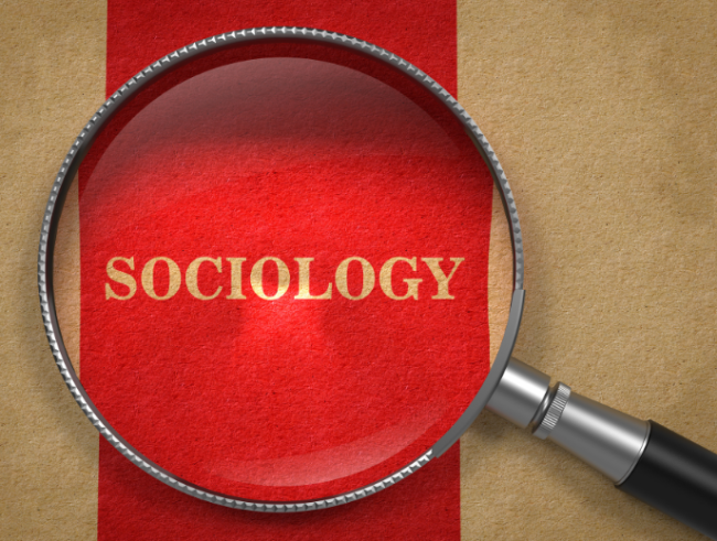 A magnifying glass above the word "sociology."