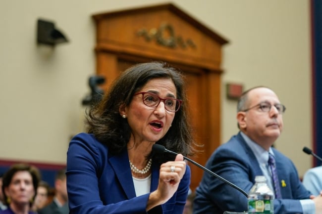 Columbia President Minouche Shafik speaks before a House committee