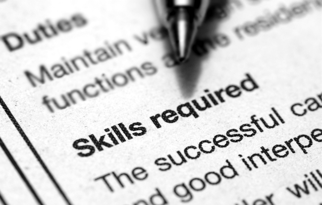 Photo of a small section of a job posting noting “Duties” and “Skills Required”