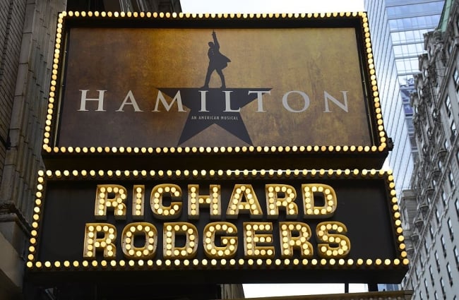 The Richard Rodgers Theatre in New York City, site of Broadway premiere of the musical “Hamilton”