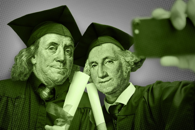 George Washington and Ben Franklin take grad selfies