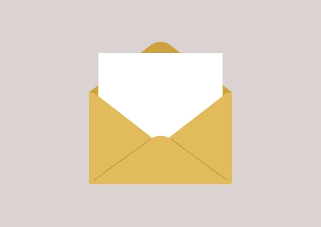 An illustration of a letter in an open envelope.