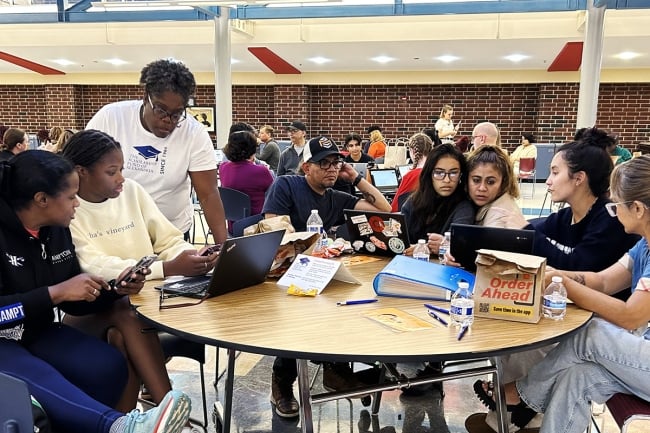 Students around a table