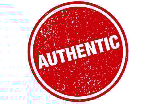 A circular red and white badge with the word "Authentic."