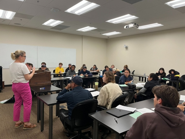 Pepperdine professor Alison Stewart teaches a class of Spanish students