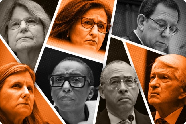 A photo illustration of the college leaders who testified at congressional hearings on campus antisemitism.