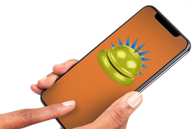 A phone with a picture of a bell on it.