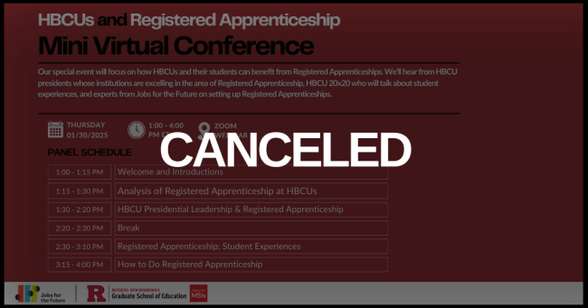 Rutgers event page overlaid with the word canceled
