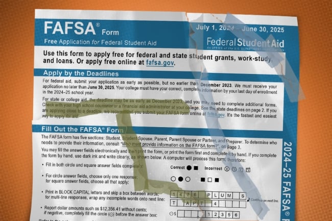 A ripped FAFSA form with scotch tape on it