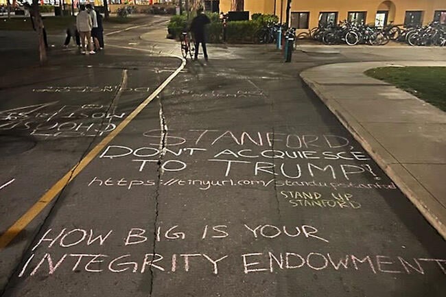 Chalk messages are written on Stanford's campus