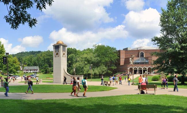 Students walk on campus at West Virginia State University.