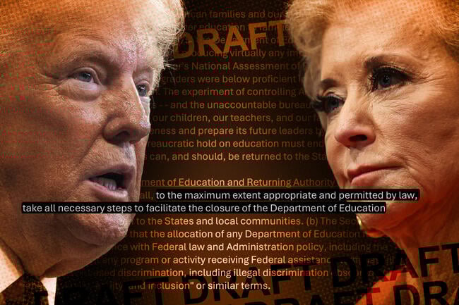 Photo illustration of Trump, McMahon and draft order text