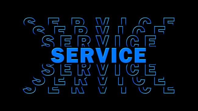 The word "service" in 3-D blue lettering, repeated against a black background.