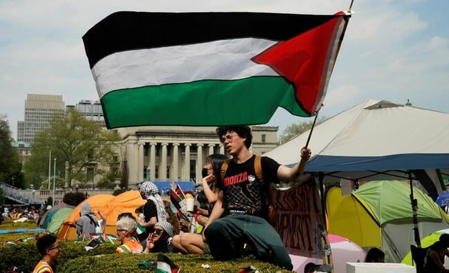 A photo of a pro-Palestinian protest on Columbia University's campus last year.