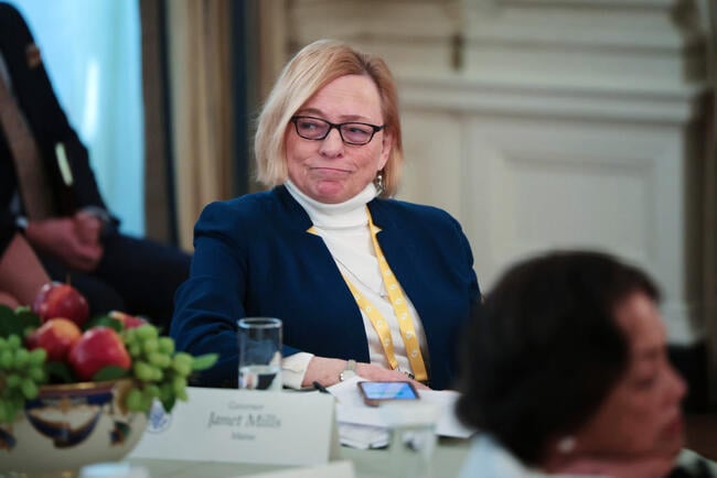 Governor Janet Mills, a light-skinned woman with blond hair wearing a blue blazer