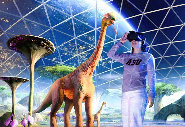 Image of dinosaur-like creatures in the ASU virtual reality laboratory