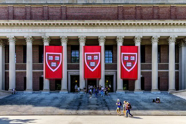The front of Harvard University's Harry Elkins Widener Memorial Library.
