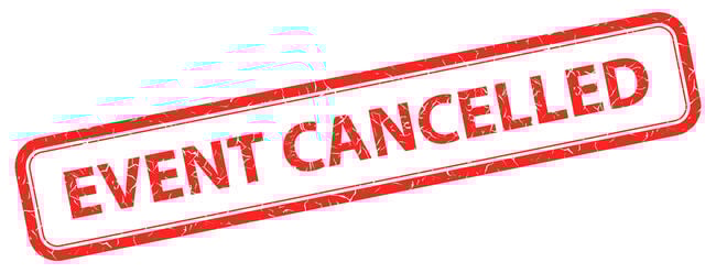 A red stamp on a white background that says "Event Cancelled."