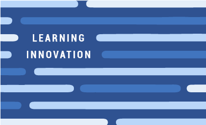 White text that says “Learning Innovation” appears in line with pale and medium blue horizontal lines on a dark blue background.