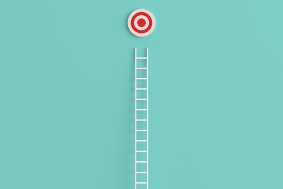 Ladder leading up to a red-and-white bull’s eye