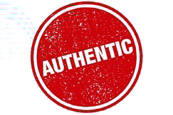 A circular red and white badge with the word "Authentic."