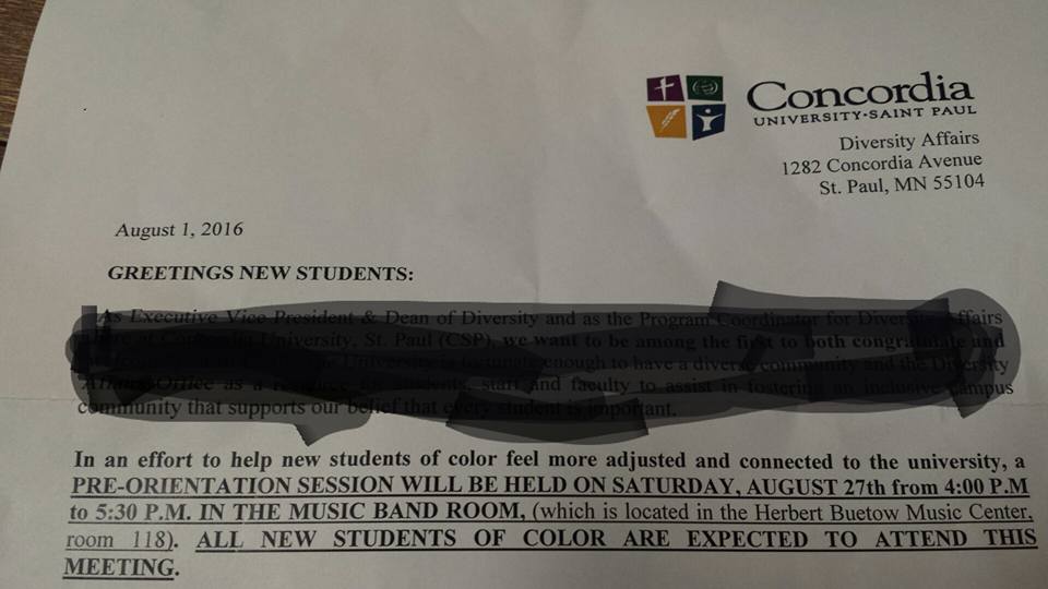 Anger at Concordia St. Paul over mandatory orientation for minority