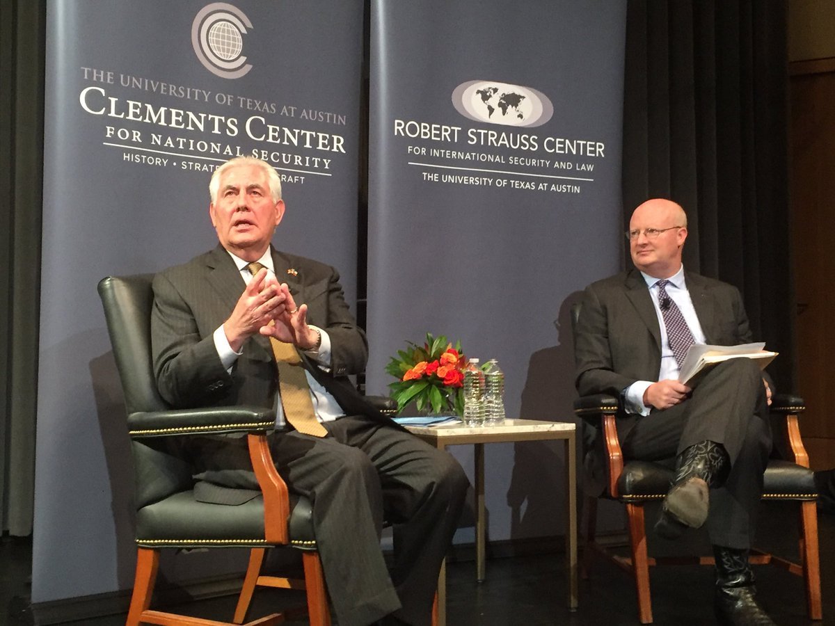 Rex Tillerson speaking at the University of Texas