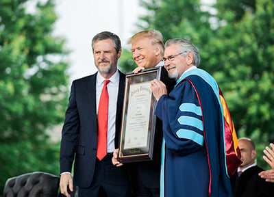 Donald Trump at Liberty University, with Liberty president Jerry Falwell Jr.