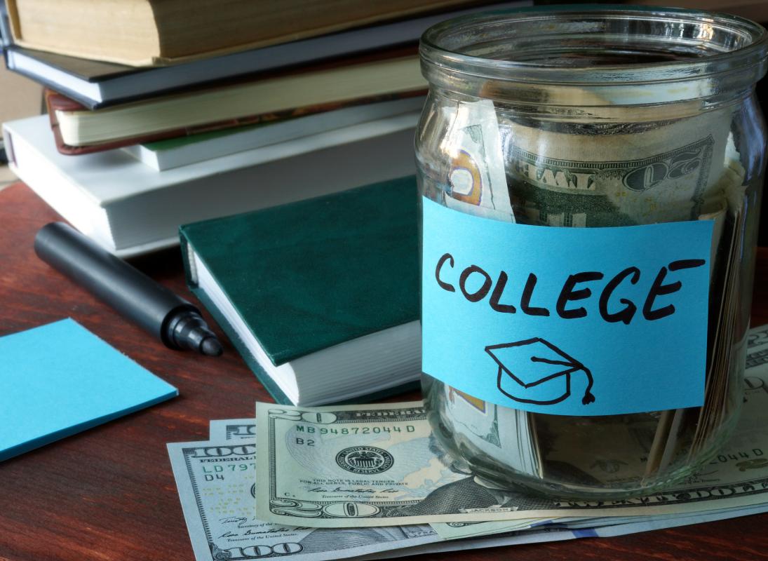 Jar labeled "college," containing money