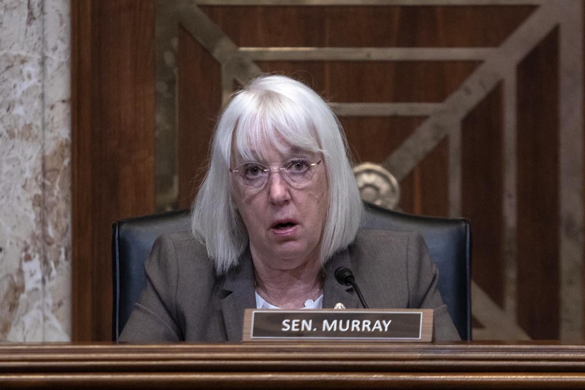 Senator Patty Murray, a white woman with shoulder-length white hair and glasses.