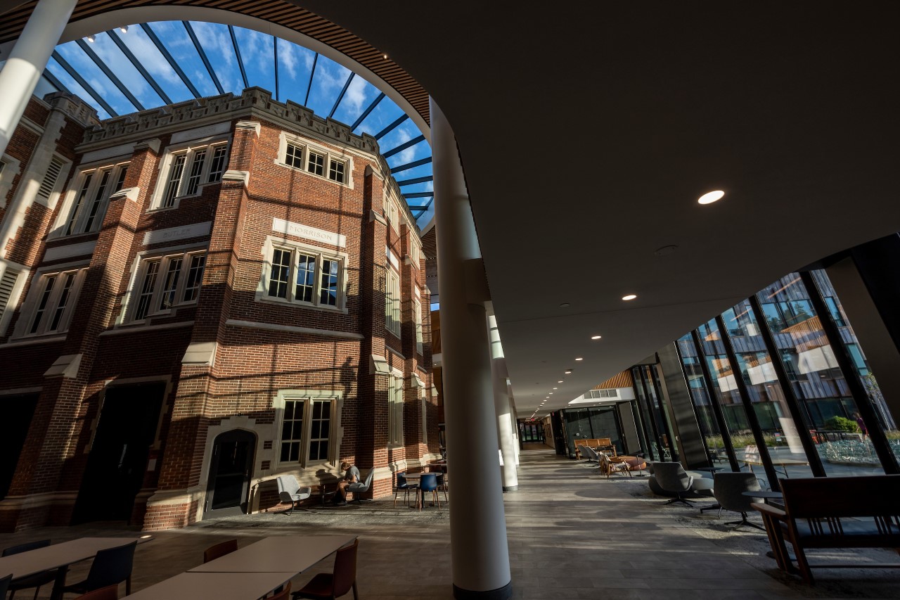 The atrium of Grinnell's humanities center.