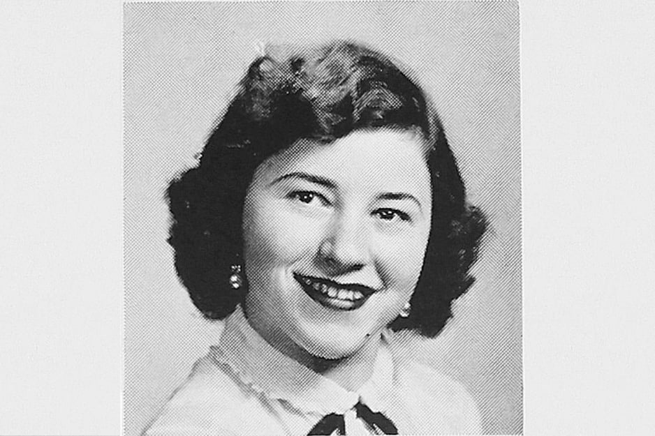 A black-and-white photo of Jeanne Zweig, a white woman with dark hair wearing a blouse with a Peter Pan collar.
