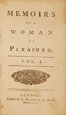 Cover of "Memoirs of a Woman of Pleasure," Vol. 1, London, Printed for G. Fenton in the Strand.