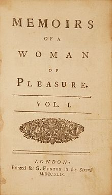 Cover of "Memoirs of a Woman of Pleasure," Vol. 1, London, Printed for G. Fenton in the Strand.